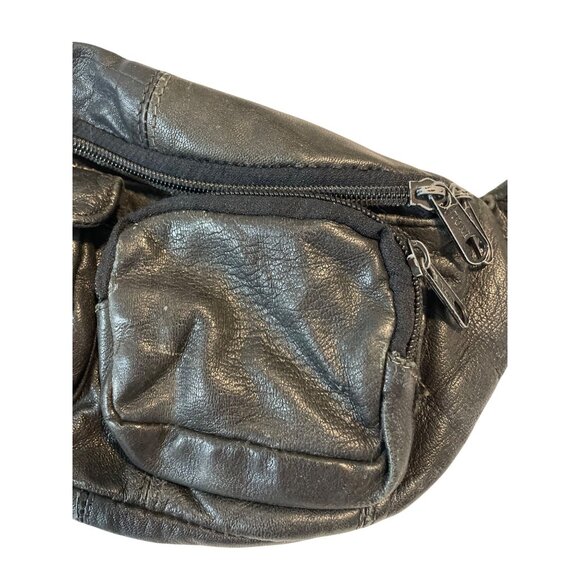 Toni Vintage Black Leather Fanny Waist Pack Multiple Compartments Adjustable - Picture 5 of 8